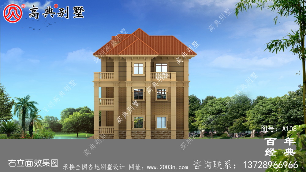 新農村三層帶露臺別墅設計圖紙_農村別墅設計圖