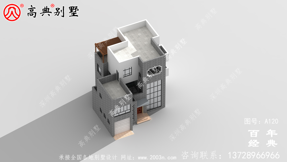 三層現代式平頂別墅設計施工圖紙及設計效果圖_三層別墅設計圖紙