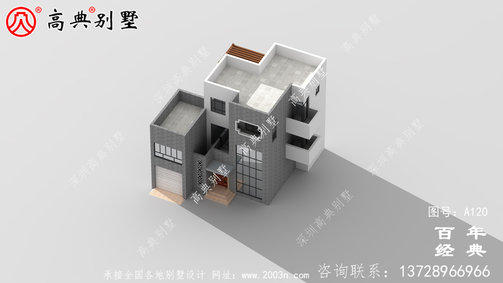 三層現代式平頂別墅設計施工圖紙及設計效果圖_三層別墅設計圖紙