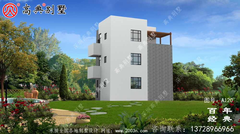 三層現代式平頂別墅設計施工圖紙及設計效果圖_三層別墅設計圖紙