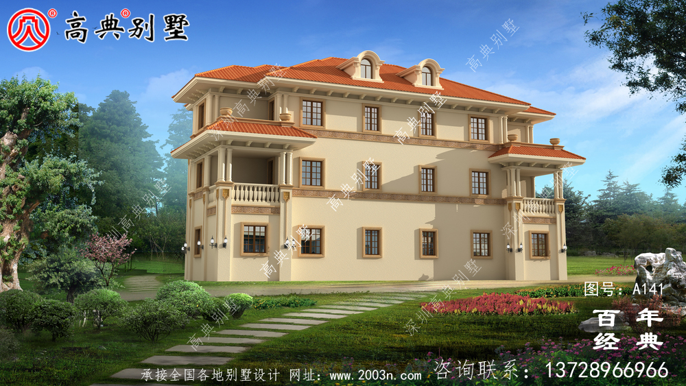 三層雙拼鄉村小別墅設計圖紙及設計效果圖_鄉村房屋設計圖紙