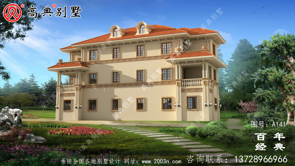 三層雙拼鄉村小別墅設計圖紙及設計效果圖_鄉村房屋設計圖紙
