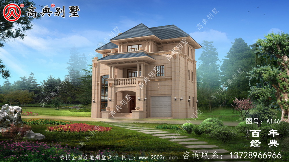 三層帶陽臺車庫小別墅設計圖_農村自建住宅設計圖