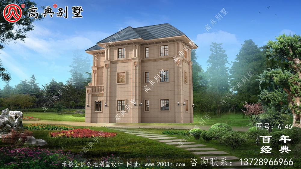三層帶陽臺車庫小別墅設計圖_農村自建住宅設計圖
