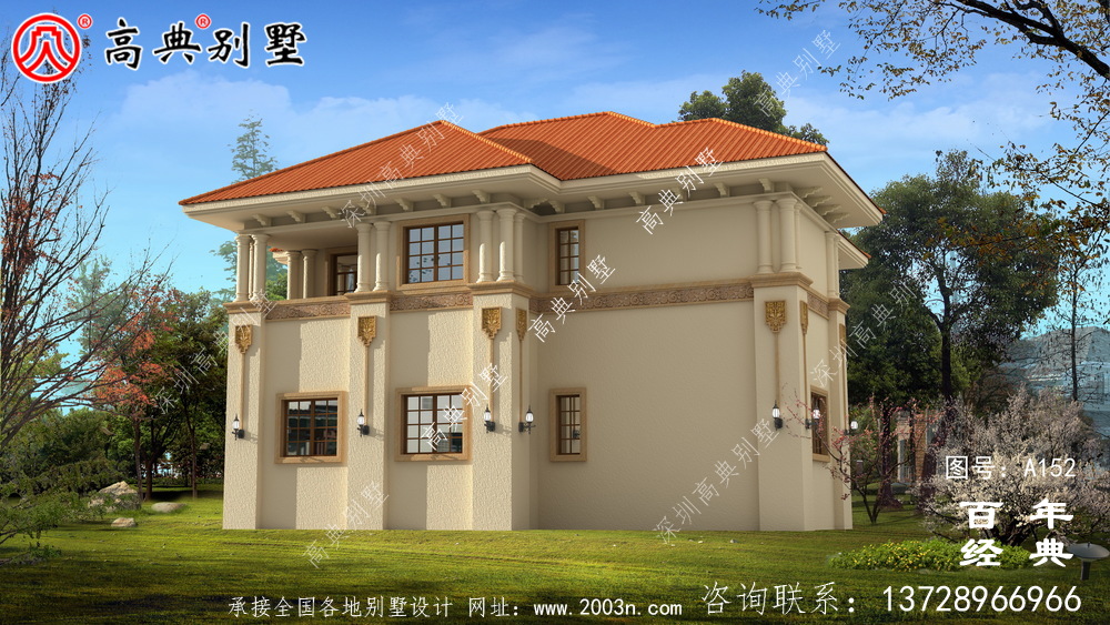 新農村建設兩層帶陽臺小別墅設計圖紙_鄉村自建房設計圖