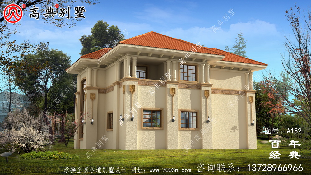 新農村建設兩層帶陽臺小別墅設計圖紙_鄉村自建房設計圖