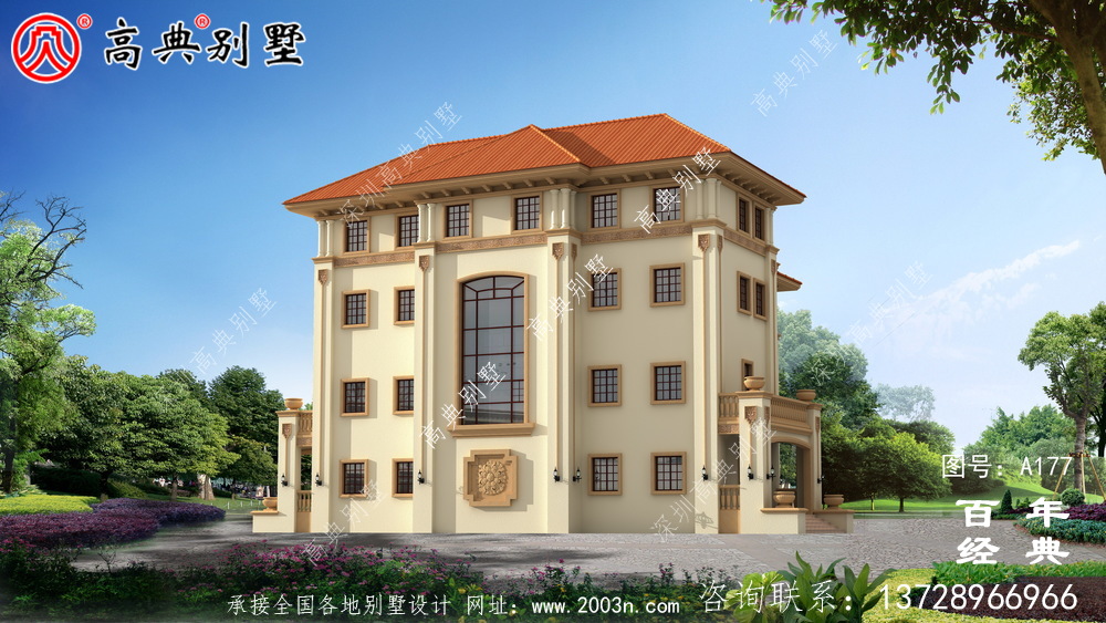 漂亮的四樓鄉(xiāng)村別墅帶陽臺設(shè)計圖_鄉(xiāng)村住宅設(shè)計圖