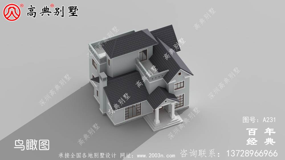 美麗的雙層別墅帶閣樓設計圖和效果圖_ 別墅效果圖