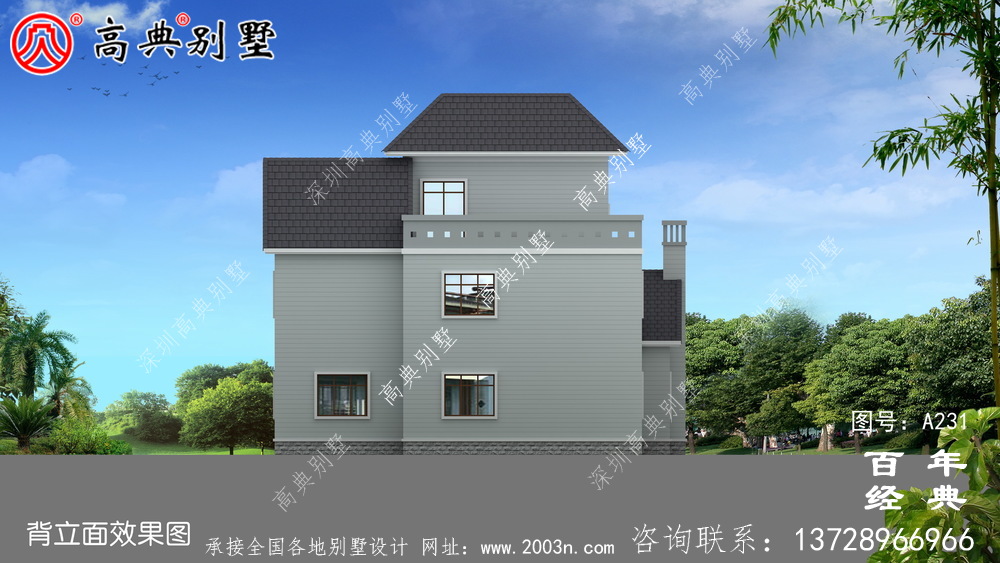 美麗的雙層別墅帶閣樓設計圖和效果圖_ 別墅效果圖
