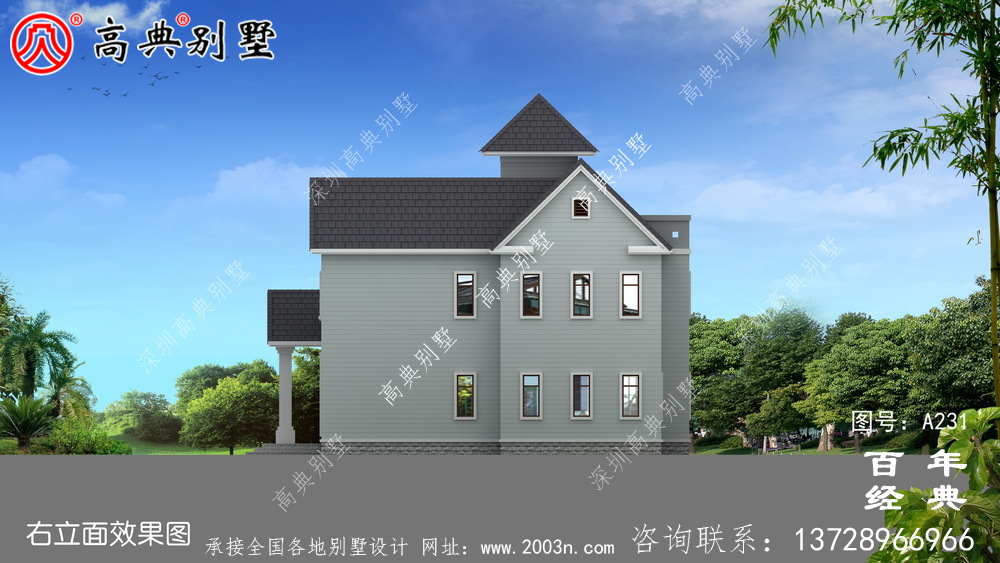 美麗的雙層別墅帶閣樓設計圖和效果圖_ 別墅效果圖