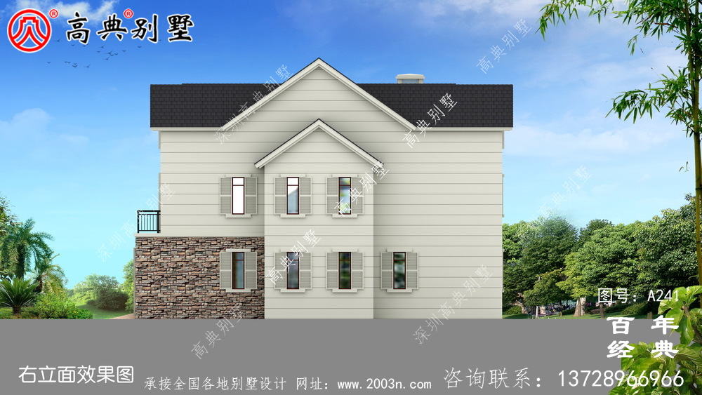 漂亮的兩層帶閣樓車庫別墅效果圖及施工圖 房屋設計圖