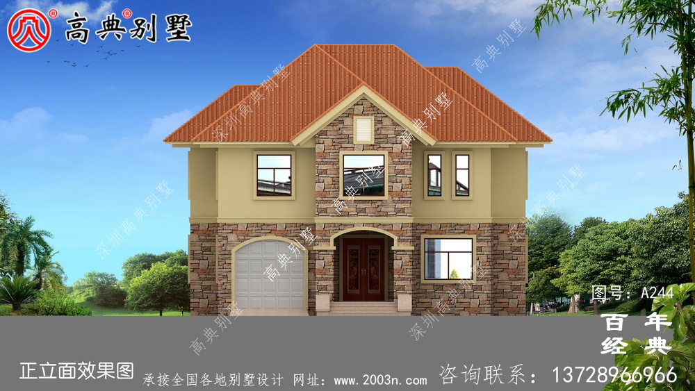 鄉村二層帶車庫自建房屋設計圖_鄉村房屋圖紙