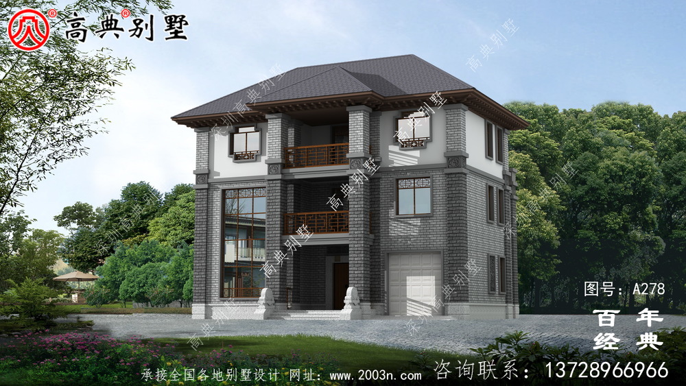 三樓有車庫豪華中式別墅設計圖紙_別墅設計圖紙