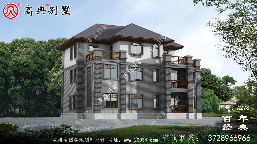 三樓有車庫豪華中式別墅設計圖紙_別墅設計圖紙