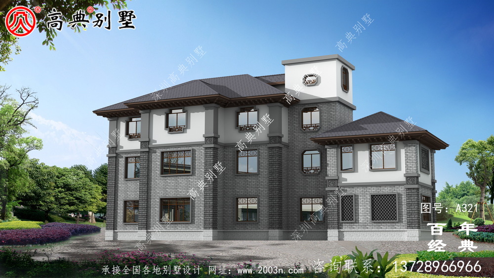 新農村中式三層帶陽臺自建房設計施工圖紙_農村房屋設計圖