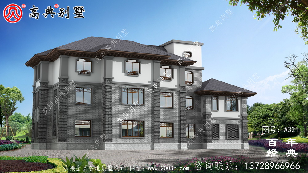 新農村中式三層帶陽臺自建房設計施工圖紙_農村房屋設計圖