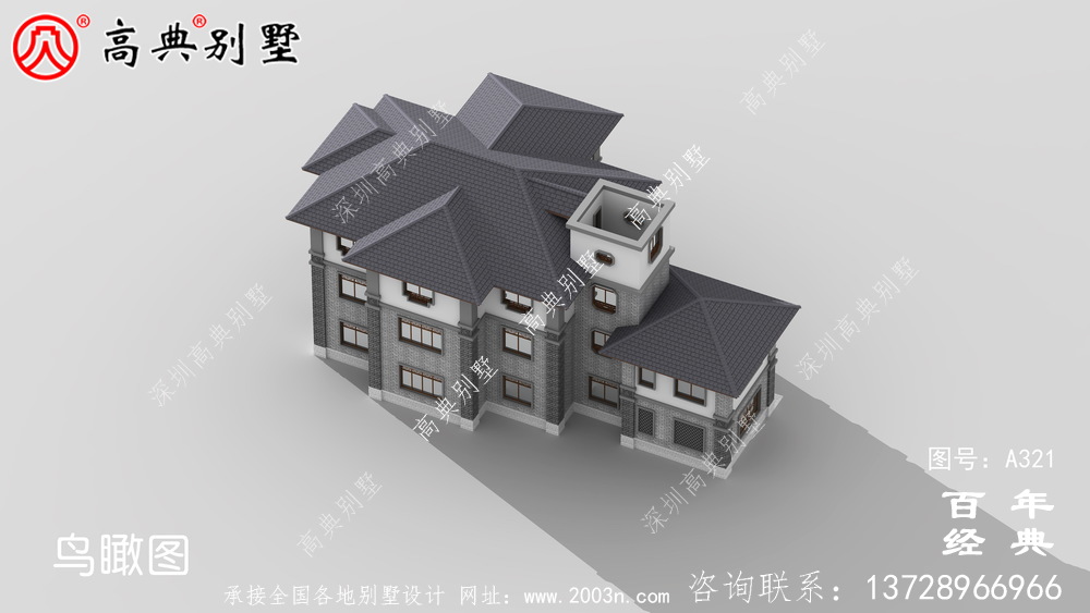 新農村中式三層帶陽臺自建房設計施工圖紙_農村房屋設計圖