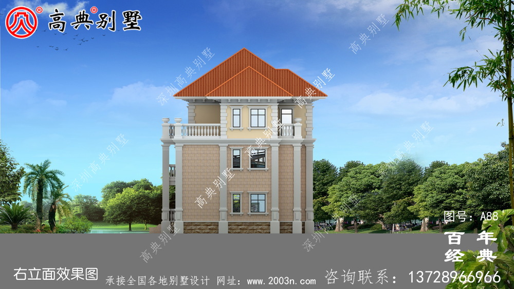三樓帶陽臺共堂屋別墅設計圖 農村三樓別墅設計