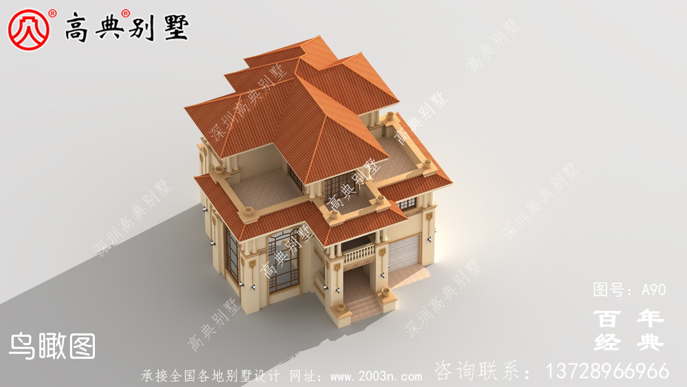 [框架結構]美麗的三層鄉村別墅帶露臺設計圖_三層別墅設計