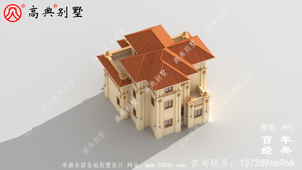 [框架結構]美麗的三層鄉村別墅帶露臺設計圖_三層別墅設計