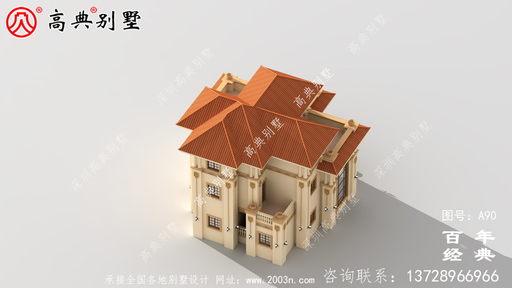[框架結構]美麗的三層鄉村別墅帶露臺設計圖_三層別墅設計