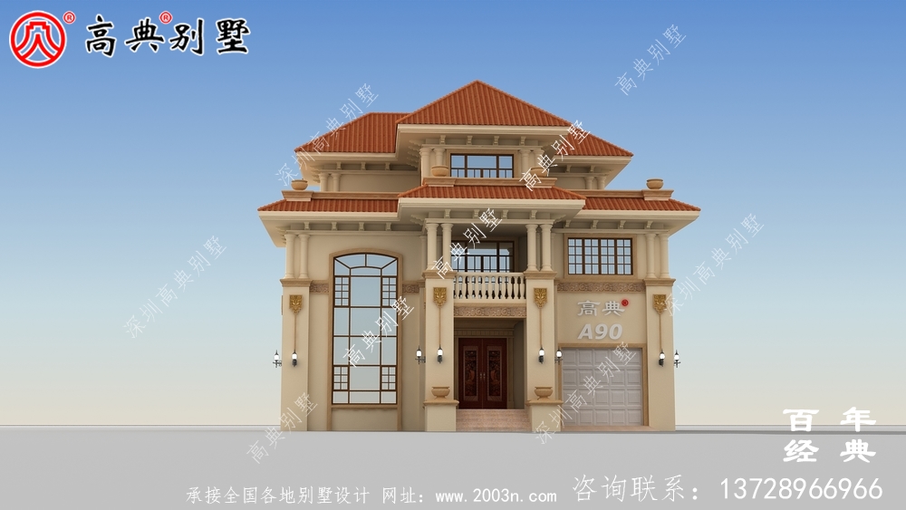 [框架結構]美麗的三層鄉村別墅帶露臺設計圖_三層別墅設計