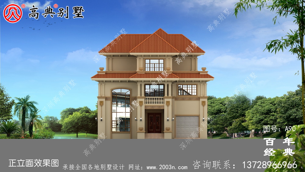 [框架結構]美麗的三層鄉村別墅帶露臺設計圖_三層別墅設計