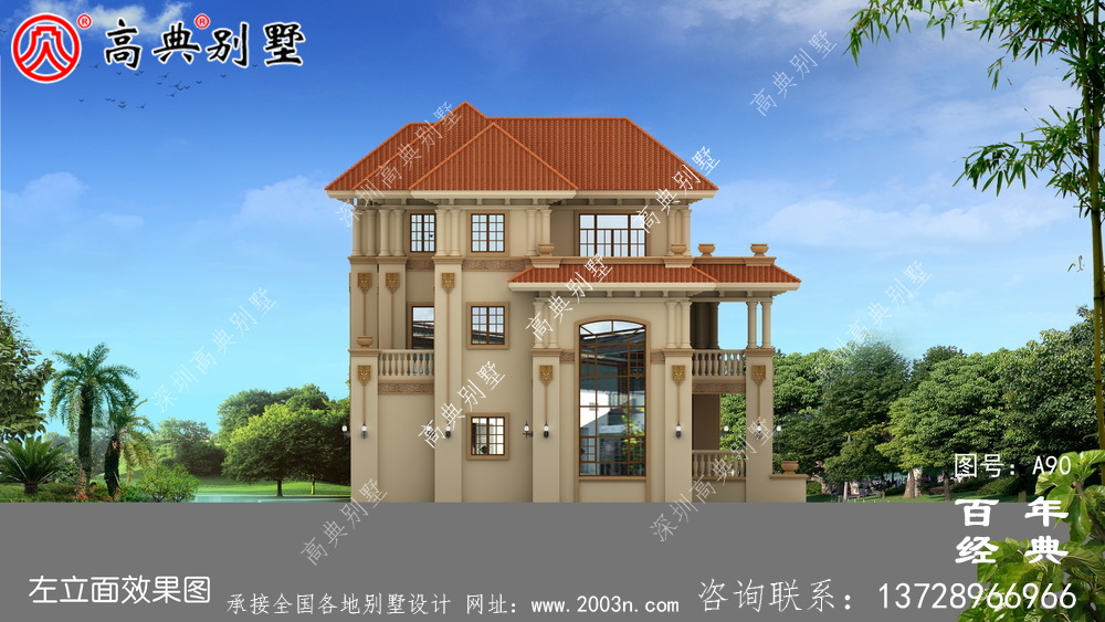 [框架結構]美麗的三層鄉村別墅帶露臺設計圖_三層別墅設計
