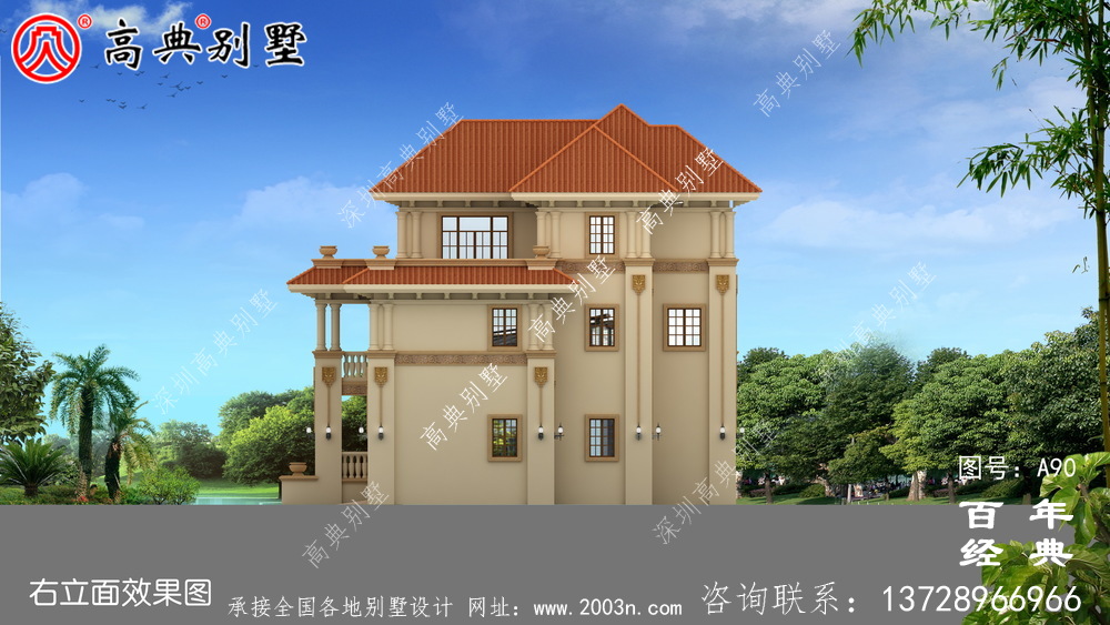 [框架結構]美麗的三層鄉村別墅帶露臺設計圖_三層別墅設計