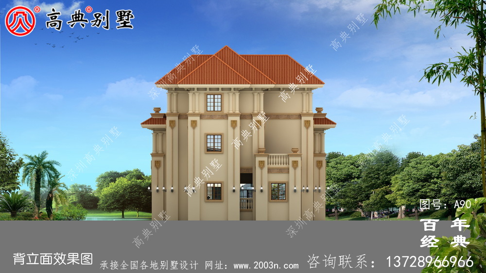 [框架結構]美麗的三層鄉村別墅帶露臺設計圖_三層別墅設計