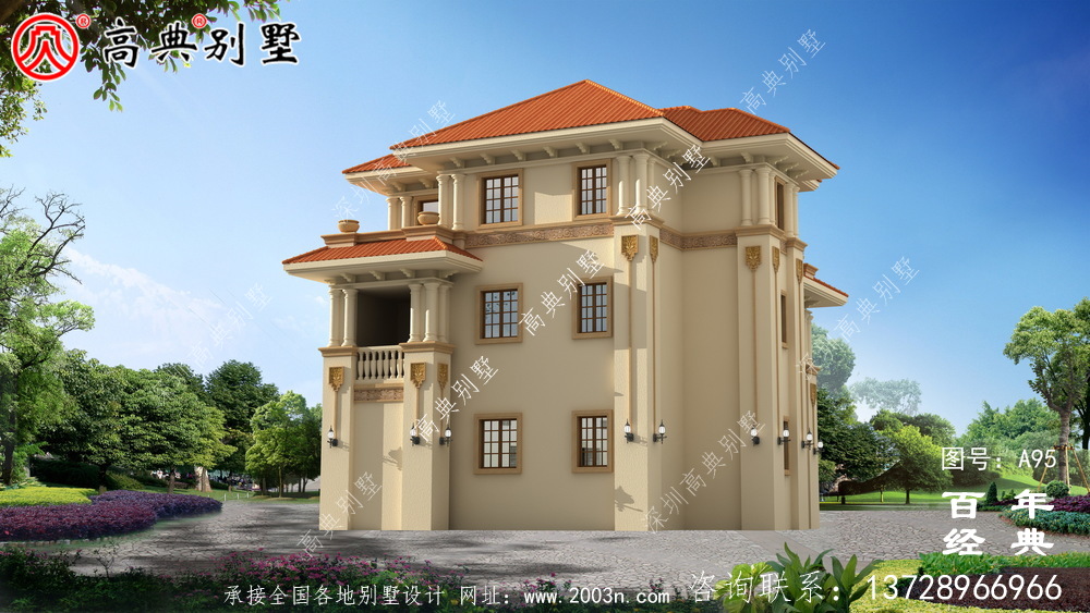 帶陽臺的三層別墅施工圖及效果圖_三層別墅設(shè)計圖