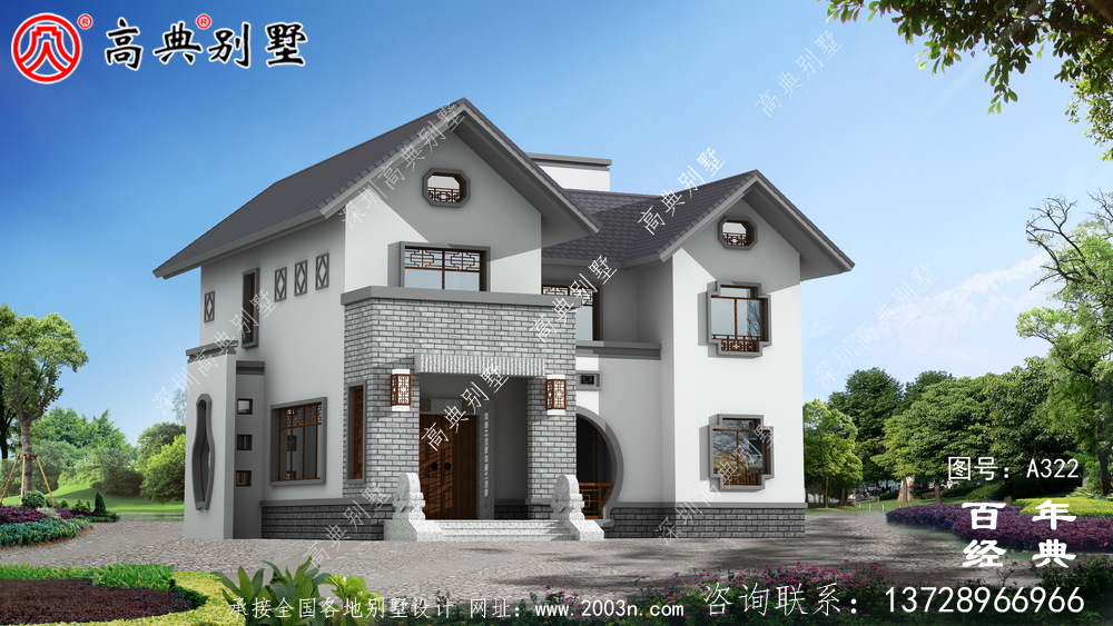 鄉村兩層帶陽臺自建房效果圖及施工圖紙_農村房屋設計圖