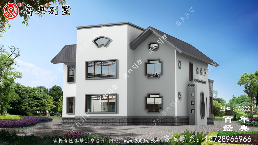 鄉村兩層帶陽臺自建房效果圖及施工圖紙_農村房屋設計圖
