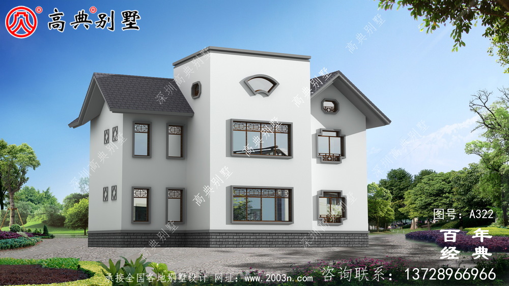 鄉村兩層帶陽臺自建房效果圖及施工圖紙_農村房屋設計圖