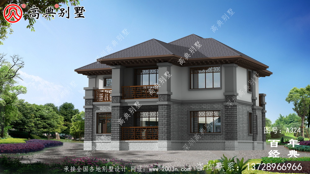 鄉村兩層中式帶車庫別墅設計施工圖紙_別墅設計圖紙,農村房屋設計圖