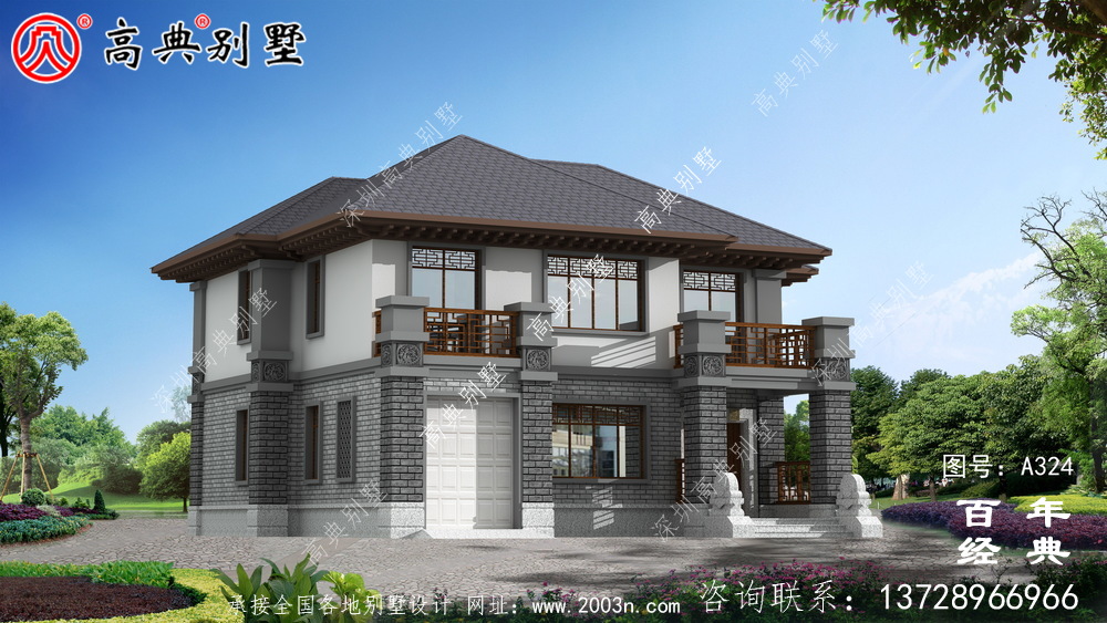 鄉村兩層中式帶車庫別墅設計施工圖紙_別墅設計圖紙,農村房屋設計圖