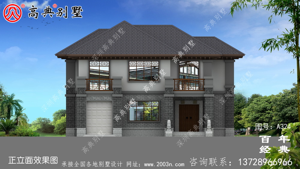 鄉村兩層中式帶車庫別墅設計施工圖紙_別墅設計圖紙,農村房屋設計圖