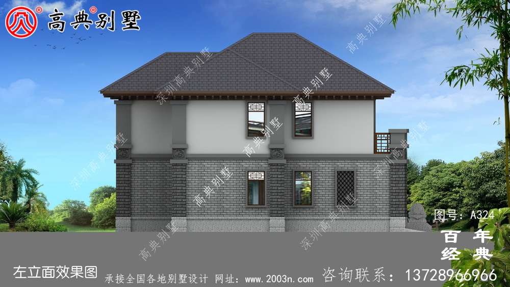 鄉村兩層中式帶車庫別墅設計施工圖紙_別墅設計圖紙,農村房屋設計圖