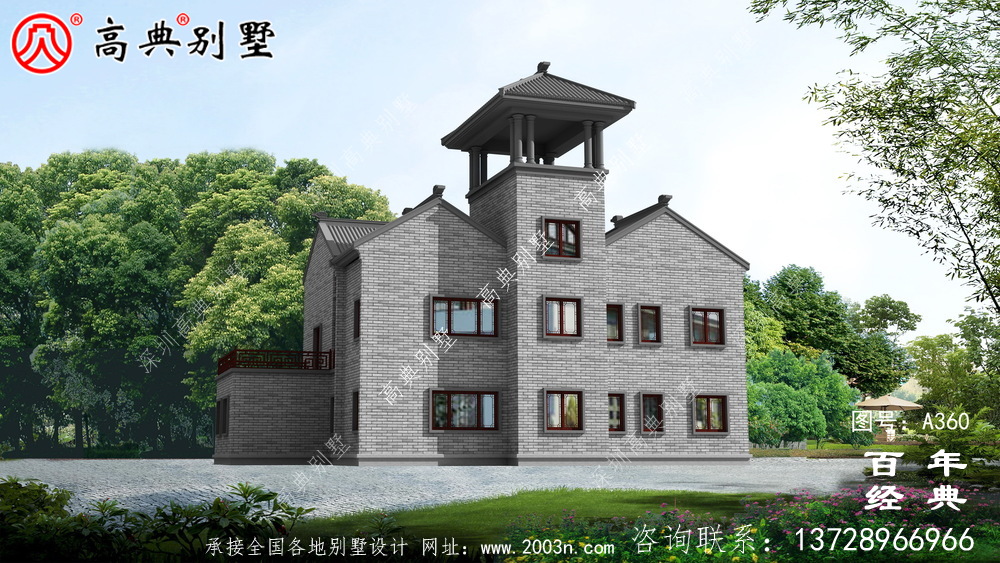 獨特二層帶院子別墅設計圖紙及效果圖_別墅設計圖紙,農村房屋設計圖