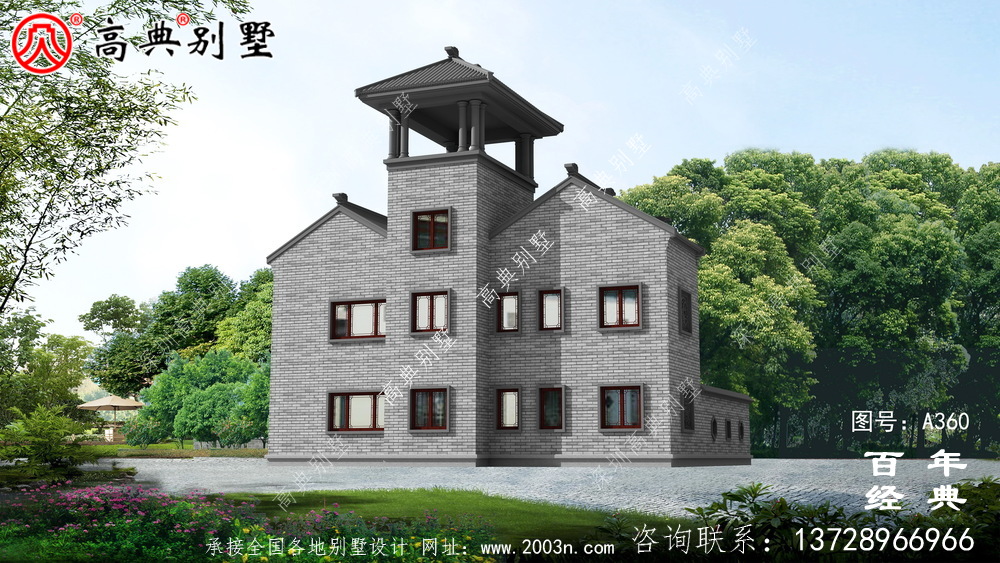 獨特二層帶院子別墅設計圖紙及效果圖_別墅設計圖紙,農村房屋設計圖