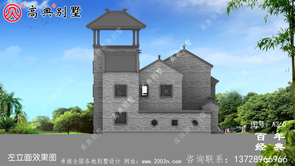獨特二層帶院子別墅設計圖紙及效果圖_別墅設計圖紙,農村房屋設計圖