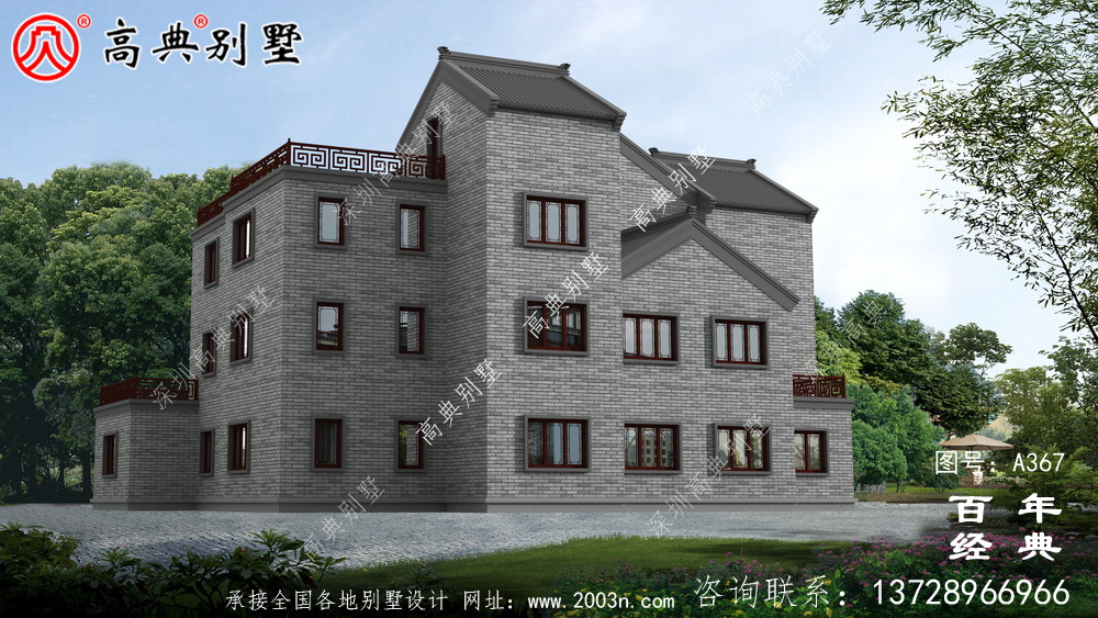 三層豪華私人帶雙車庫別墅設計圖及效果圖_別墅設計圖、農村住宅設計圖