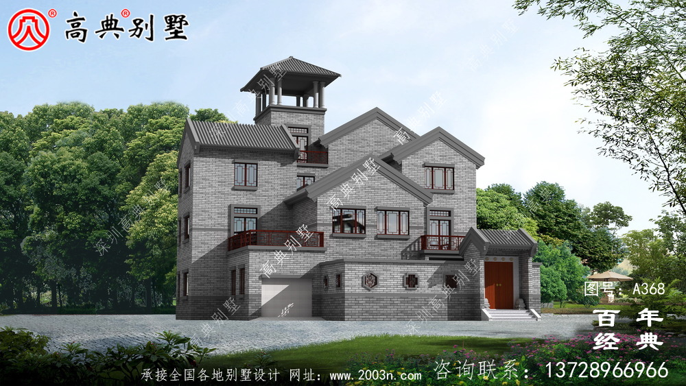 新農村建設三層帶陽臺院子房屋設計圖紙_別墅設計圖紙,農村房屋設計圖