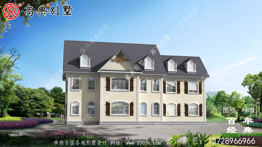 新農村兩層帶車庫別墅設計圖附效果圖別墅設計圖和農村住宅設計圖。