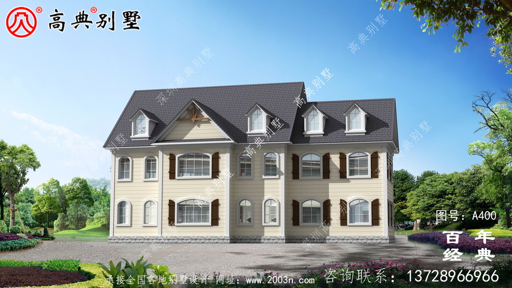 新農村兩層帶車庫別墅設計圖附效果圖別墅設計圖和農村住宅設計圖。