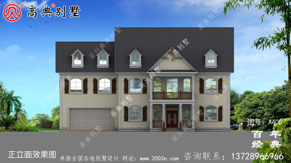 新農村兩層帶車庫別墅設計圖附效果圖別墅設計圖和農村住宅設計圖。