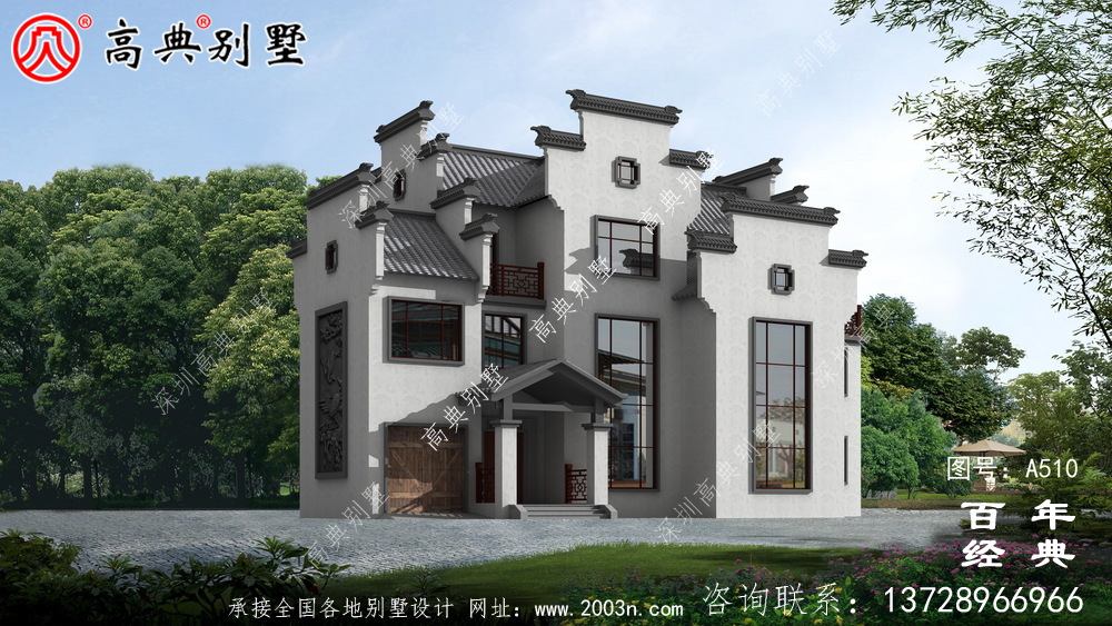 新農村三層徽派式住宅圖紙_別墅設計圖紙,新農村別墅,農村自建房設計