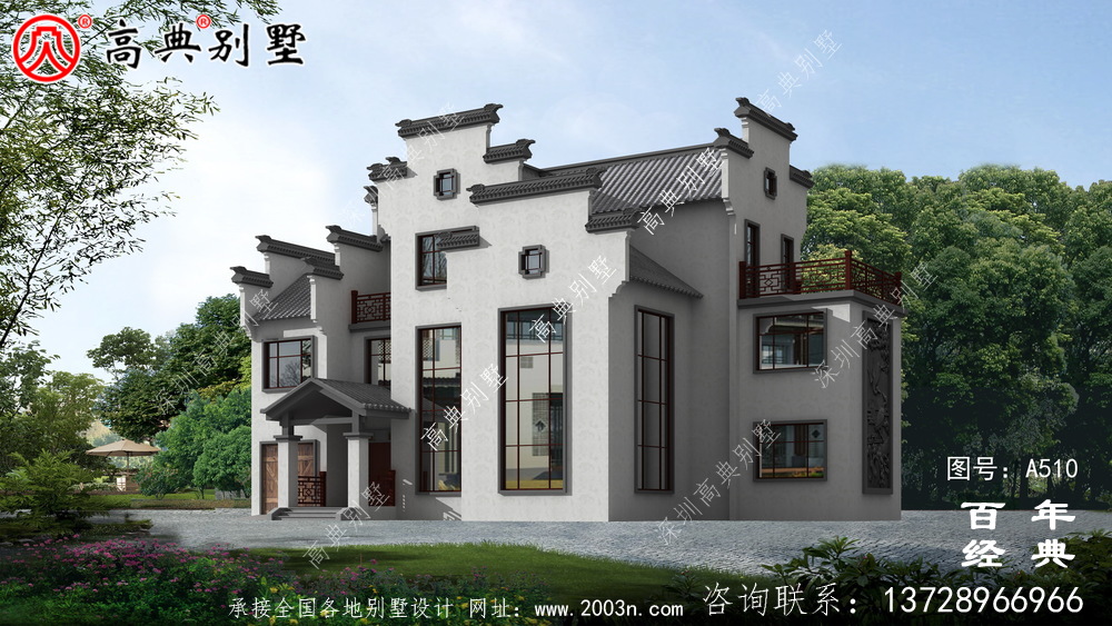 新農村三層徽派式住宅圖紙_別墅設計圖紙,新農村別墅,農村自建房設計