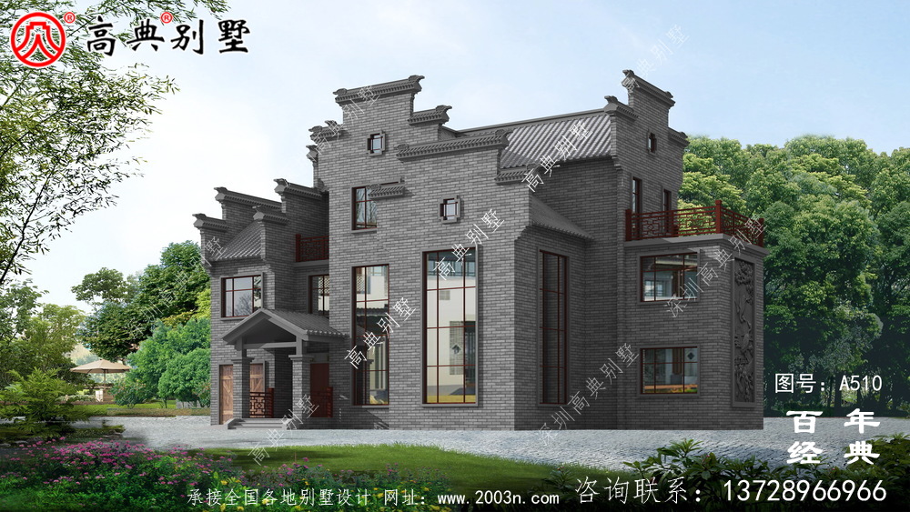 新農村三層徽派式住宅圖紙_別墅設計圖紙,新農村別墅,農村自建房設計