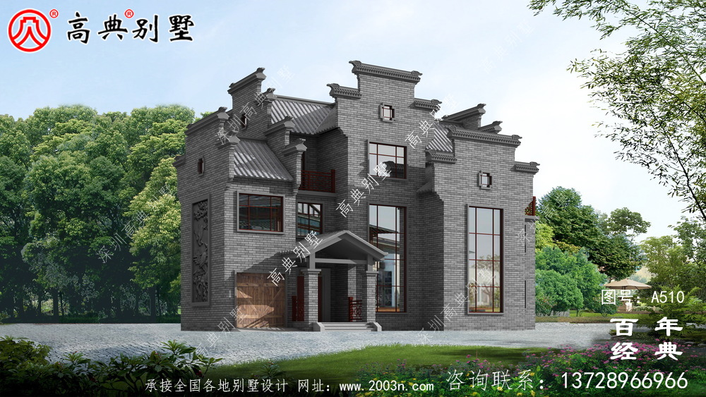 新農村三層徽派式住宅圖紙_別墅設計圖紙,新農村別墅,農村自建房設計